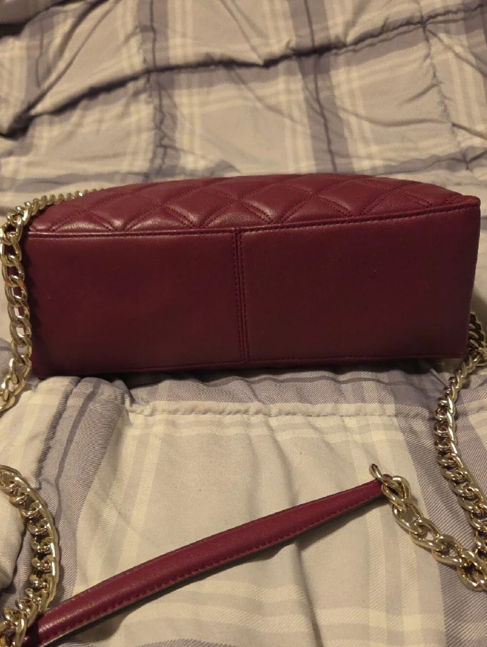 kate spade Quilted Burgundy Shoulder Bag with Gold-Tone Hardware